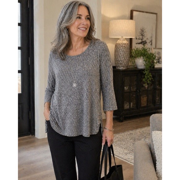 J. Jill Sweaters - J Jill Wearever Collection Tunic Top Women’s L Gray 3/4 Sleeve